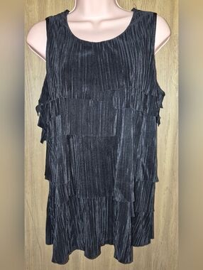 Vintage  Black Tiered Sleeveless Accordion Pleating Flapper Tank Top Blouse L